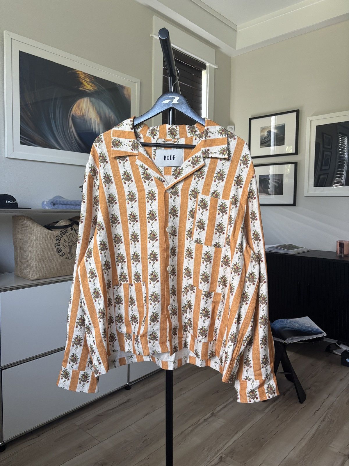 Bode 1/1 BODE ORANGE LINEN FLORAL PRINT SHIRT Size US XXL / EU 58 / 5 - 5 Thumbnail