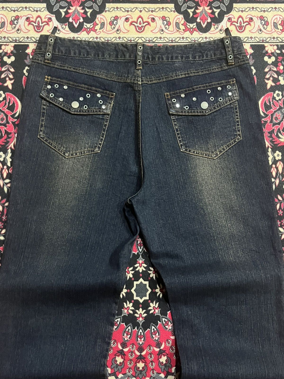 GOSTAR DE FUGA × If Six Was Nine × Le Grande Bleu (L.G.B.) ⚡️Sick⚡️Vintage Japanese Brand Broadwin Rhinestone Flare Jeans Size US 33 - 8 Thumbnail