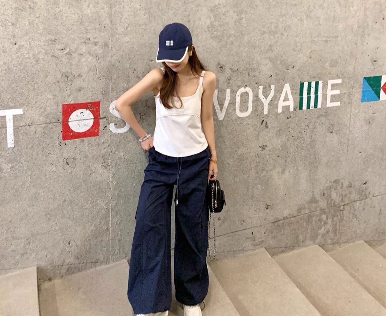 Miu Miu Miu Miu Navy Stripe Embroidered Logo Baseball Cap L Size ONE SIZE - 7 Thumbnail