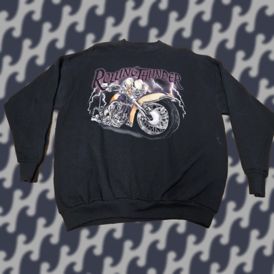 Tultex VINTAGE Tultex Sweatshirt Mens Black Graphic Print 90s Biker Motorcycle XL Flaw Size US XL / EU 56 / 4 - 1 Thumbnail