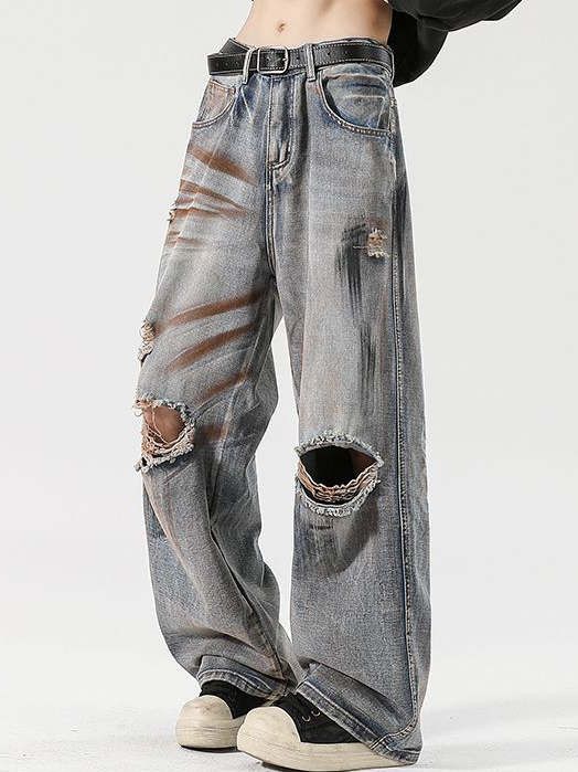 Japanese Brand × Vintage Ripped Printed Jeans Men's Vintage Straight Trousers Size US 32 / EU 48 - 5 Thumbnail