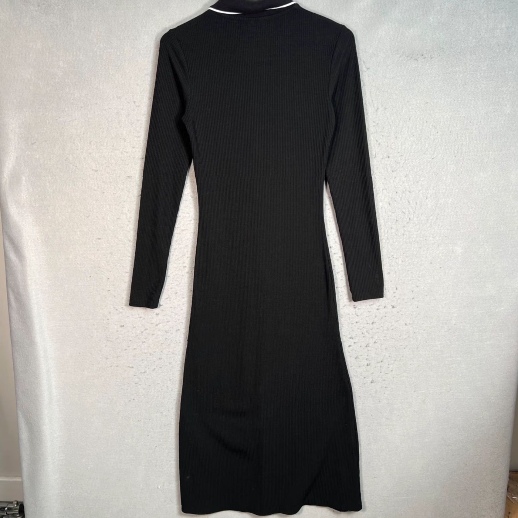 Topshop VINTAGE Topshop Dress Shirt Dress Women's Black Midi Ribbed Button-Front Collar, Size 2, Long Sleeve, Polyester Blend, 90s Style, Womens Size XS / US 0-2 / IT 36-38 - 2 Thumbnail