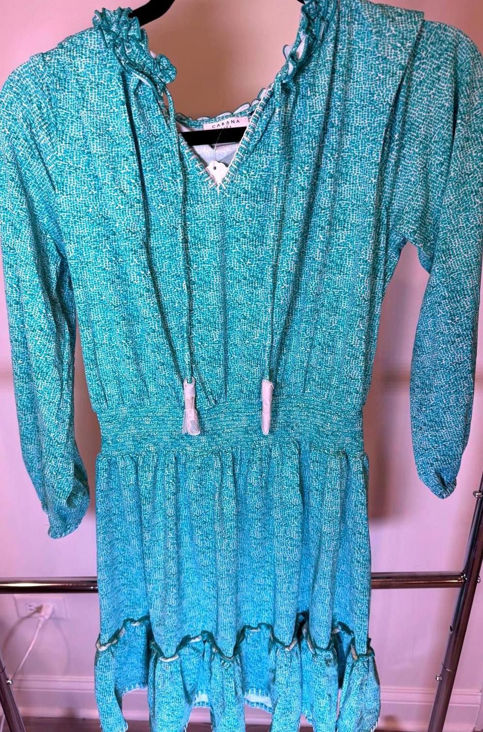 Designer Stunning Cabana Life Teal Dress with Ruffle Hem, L Size L / US 10 / IT 46 - 1 Thumbnail