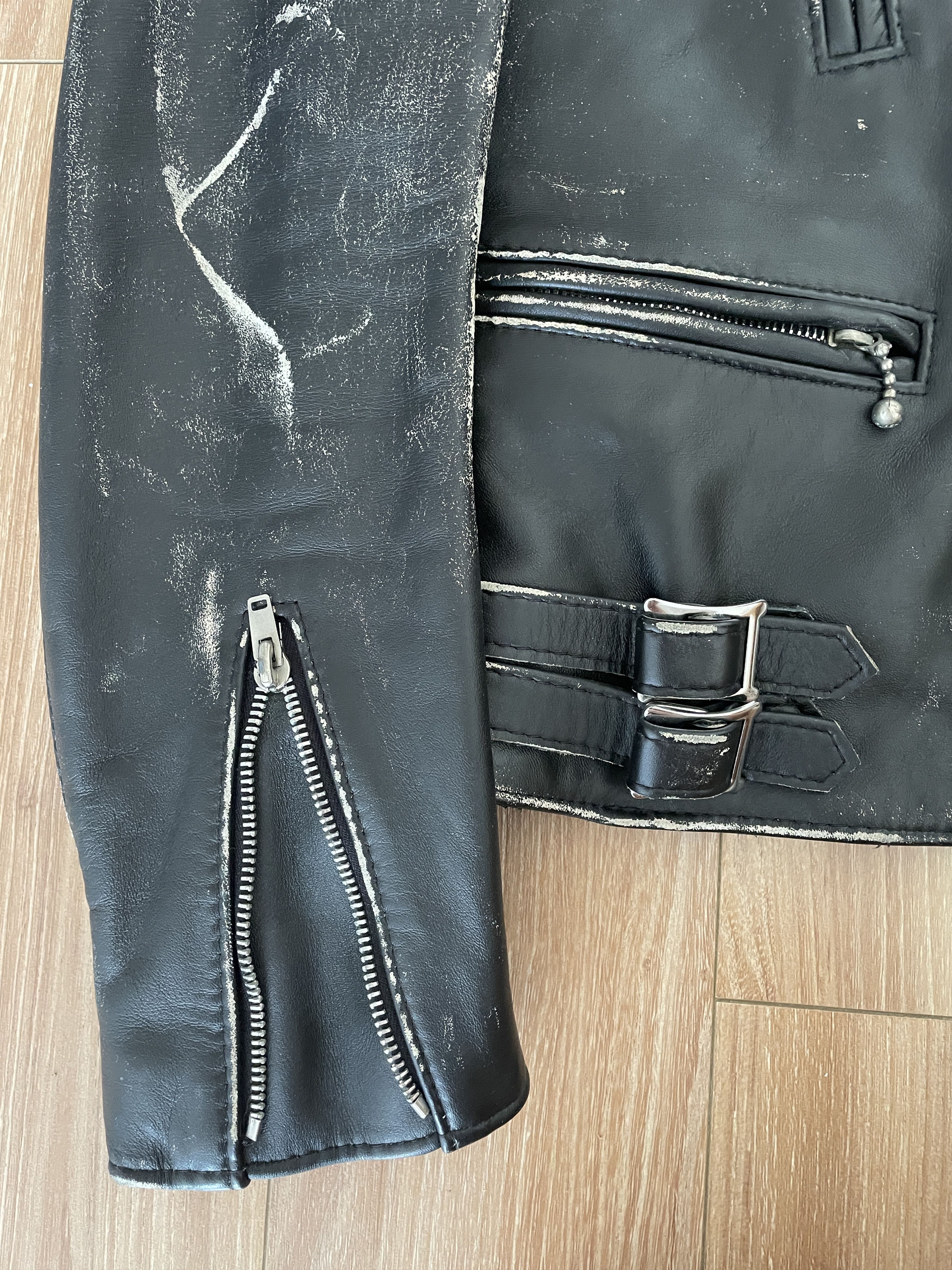 Comme des Garcons "Live Free Die Strong" Heavy Distress Leather Biker Jacket Size US S / EU 44-46 / 1 - 7 Thumbnail