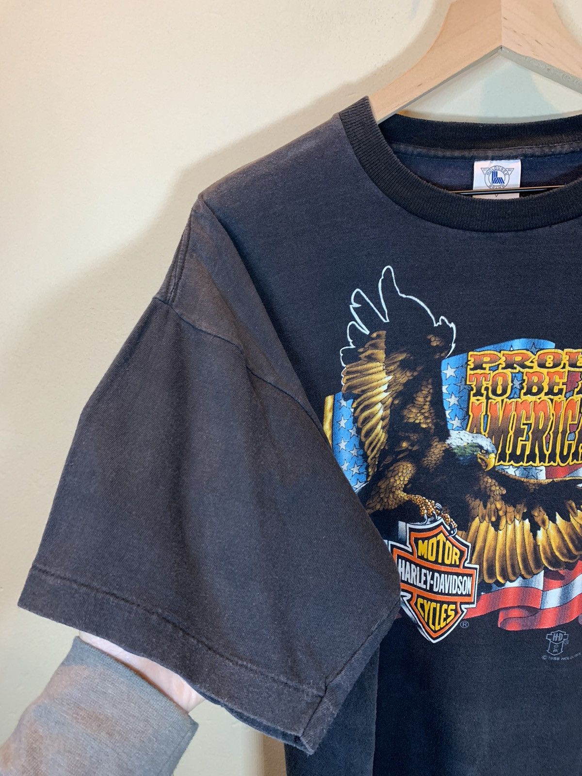 Harley Davidson × Vintage RARE Vintage 80’s Harley Davidson Proud To Be American Shirt Size US XL / EU 56 / 4 - 5 Thumbnail