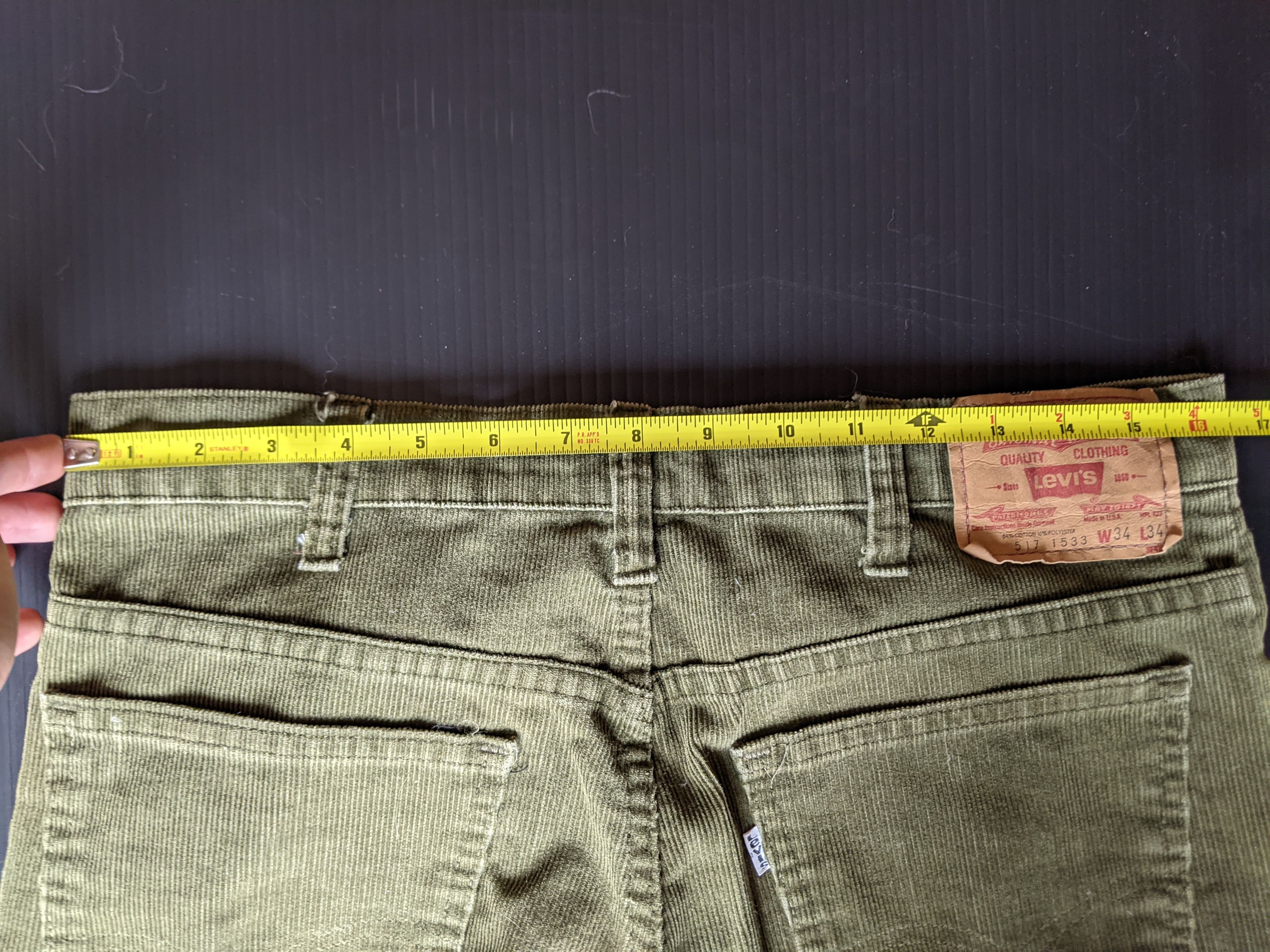 Image of Levis x Levis Vintage Clothing 70's Vintage White Tab Corduroy Bell Bottom Jeans in Green (Size 34)