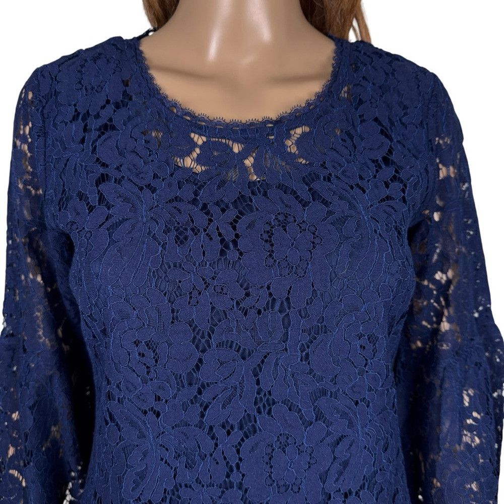 Isaac Mizrahi NWT New Isaac Mizrahi Floral Lace 3/4 Bell Sleeve Navy Tuni Size XXS / US 00 / IT 34 - 5 Thumbnail