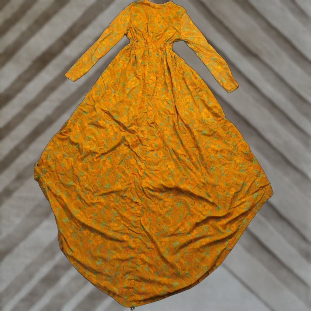 Vintage VINTAGE Handmade Dress Womens Yellow Orange Paisley Long High Low Hippie 60s 70s Sundress Small Regular Women's Size S / US 4 / IT 40 - 1 Thumbnail