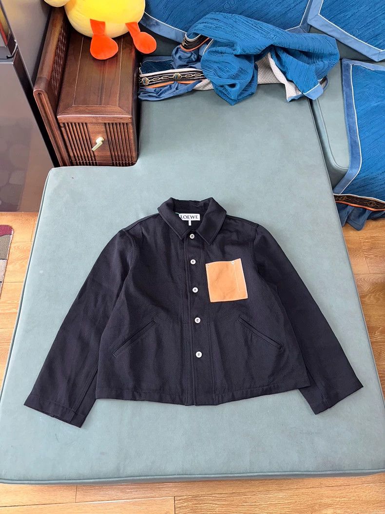 LOEWE Men's Wool Jacket with Leather Pockets Size 52