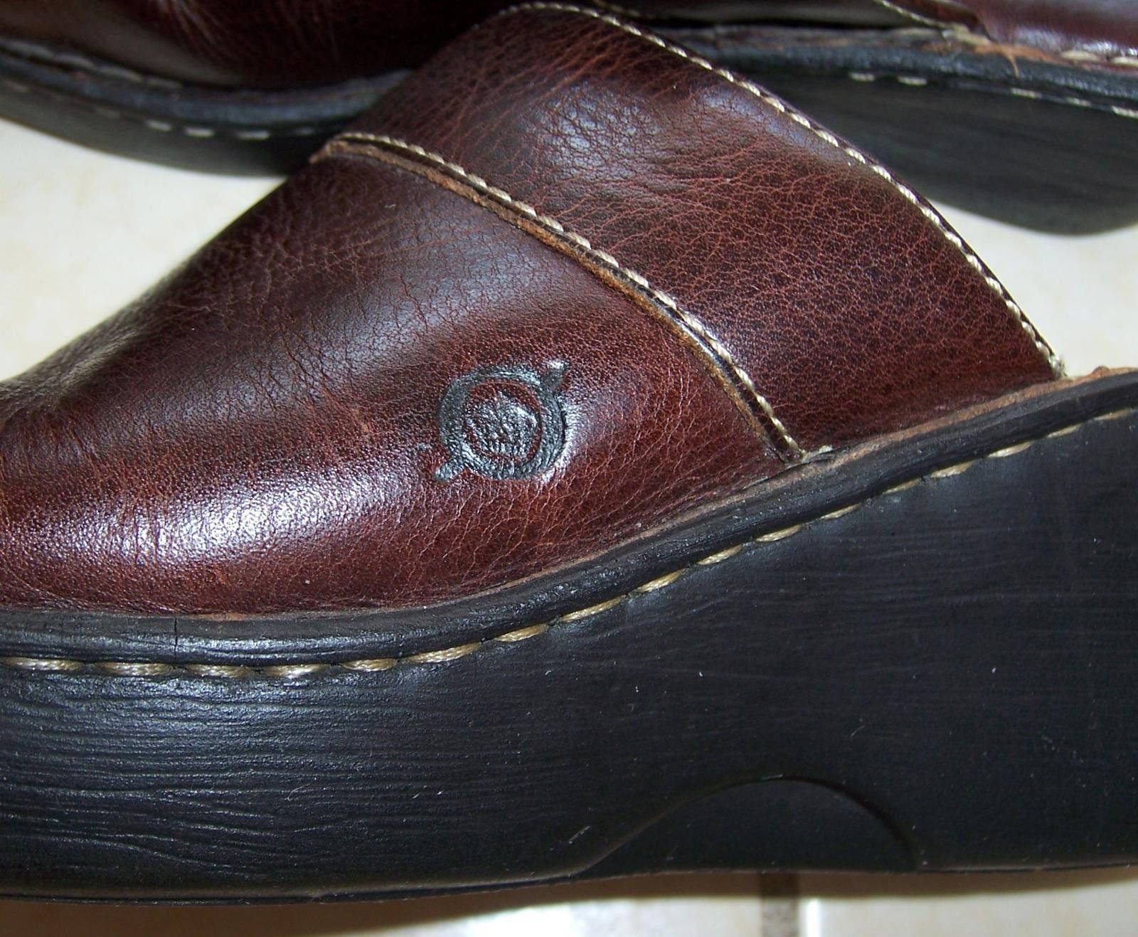 Born Born Women's Sz 8M Leather Wedge Slip-on Clogs/Mules Brown Size US 8 / IT 38 - 8 Thumbnail