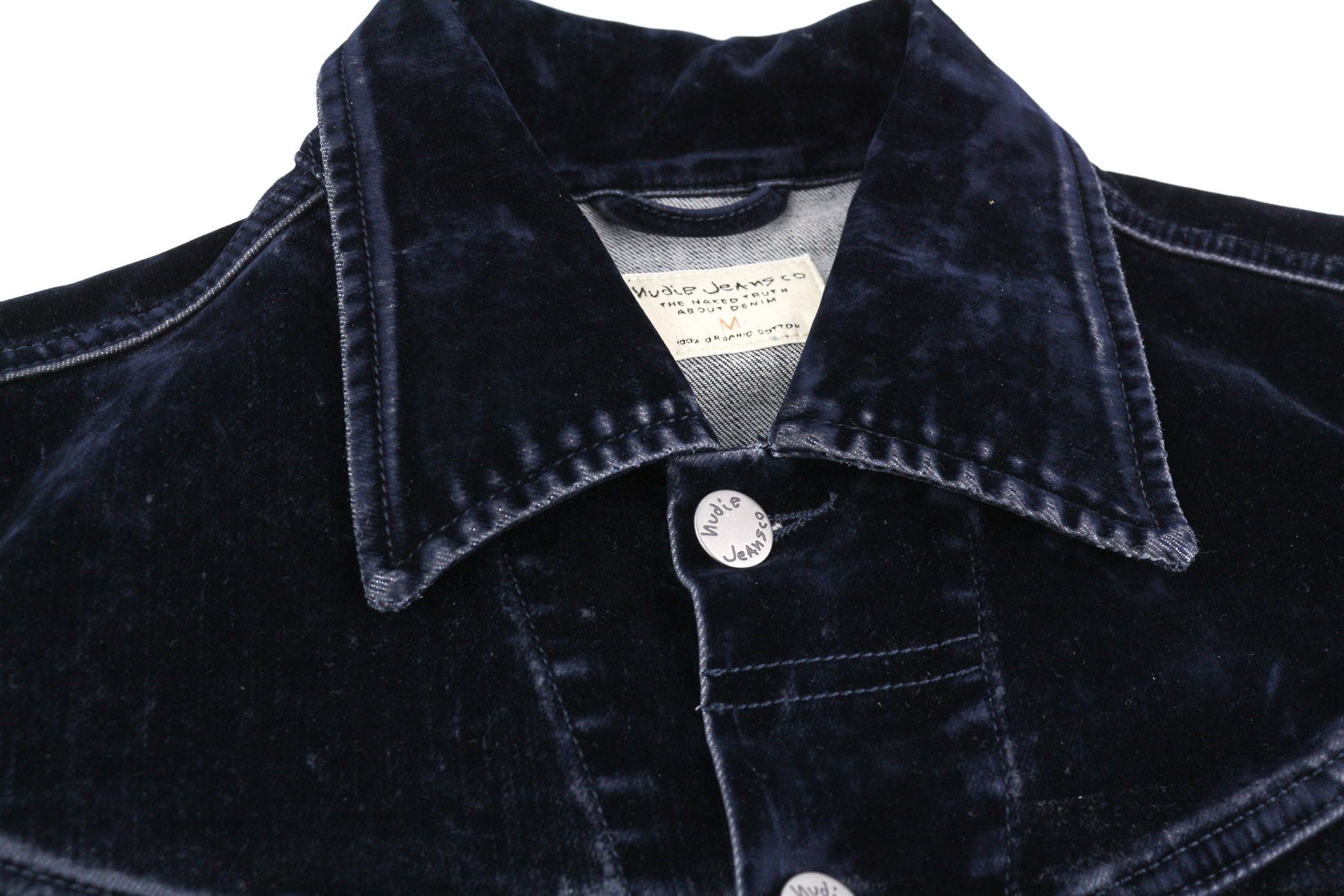 Nudie Jeans TOVE M Blue Velvet Polo Collar Dark Logo Jacket 82423 Size M / US 6-8 / IT 42-44 - 10 Thumbnail