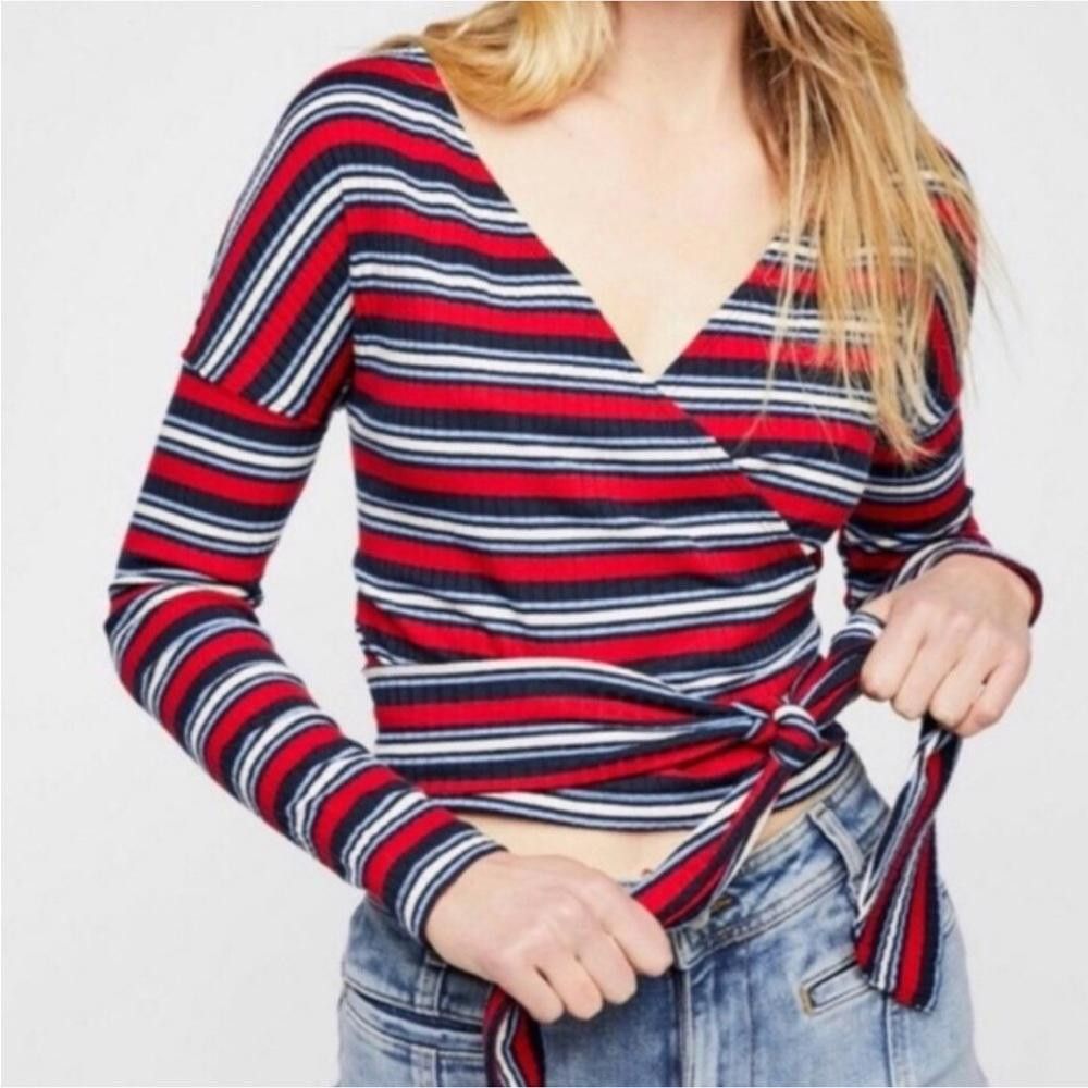 Free People Free People l Always With Me Striped Ribbed Faux Wrap Top XS Size XS / US 0-2 / IT 36-38 - 10 Thumbnail
