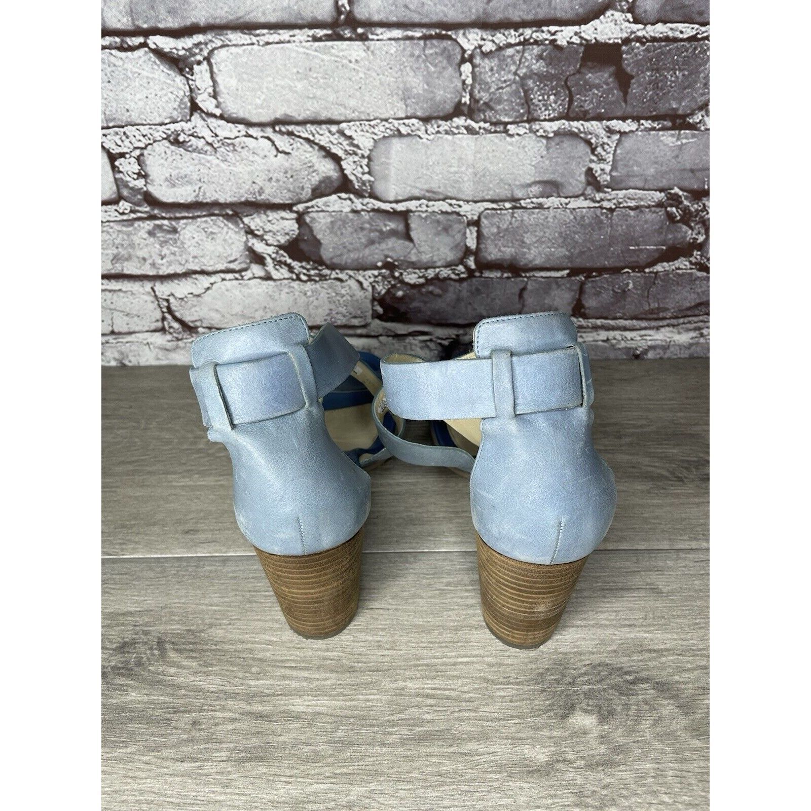 Ecco ECCO DANISH DESIGN Blue Leather Ankle Strappy Stacked Heel S Size US 9.5 / IT 39.5 - 21 Thumbnail