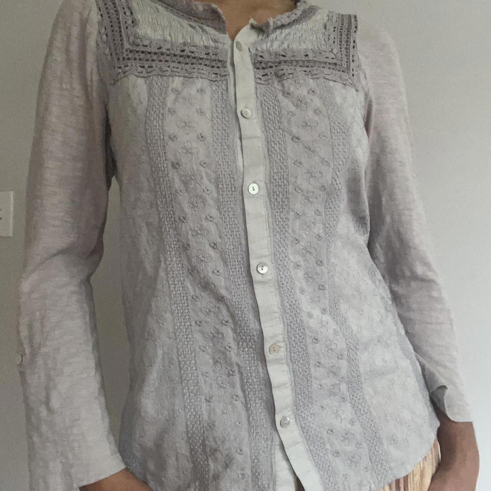 Other Grey and white cotton blouse with embroidery and buttons Size M / US 6-8 / IT 42-44 - 4 Thumbnail