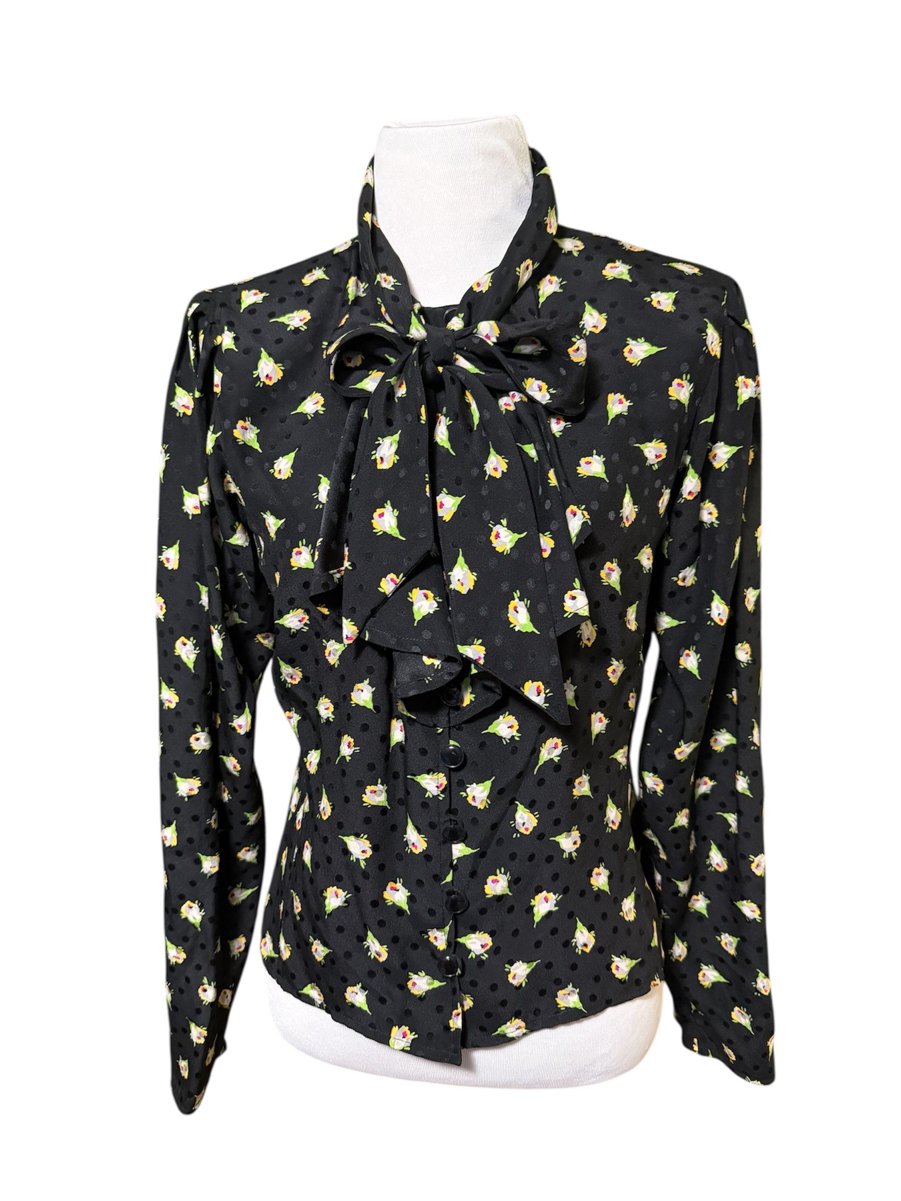 Emanuel Ungaro ntage Ungaro Black Floral silk blouse, sz 6 Size S / US 4 / IT 40 - 1 Thumbnail