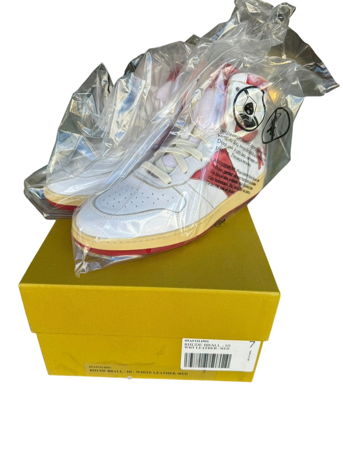 Rhude $750 Red BBall Rhecess Vintage Distressed Hi Sneaker Leather Size US 7 / EU 40 - 5 Thumbnail
