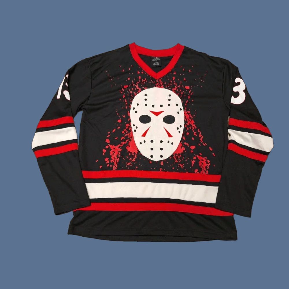 Vintage Friday The 13th Jason Voorhees Hockey Jersey Shirt M Horror Movie Tv Shirt Mens Black Jersey Tee Size US M / EU 48-50 / 2 - 1 Thumbnail