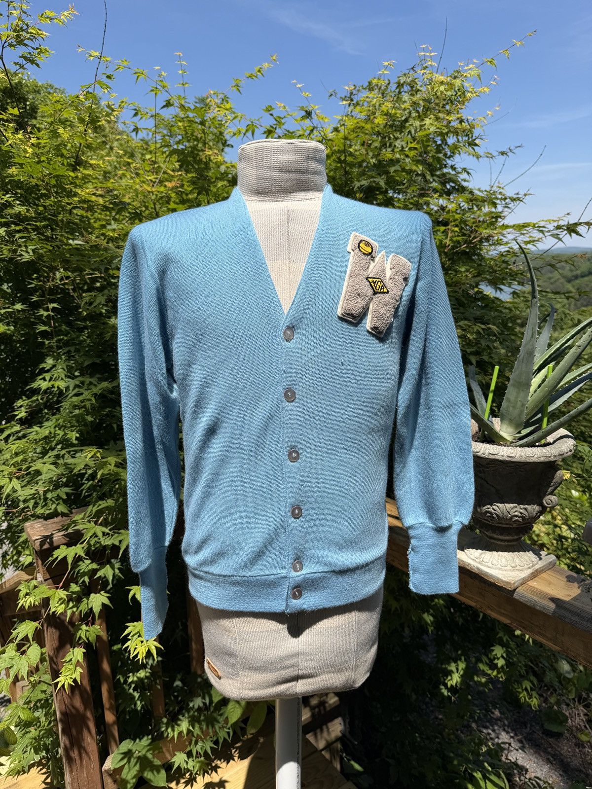 JCPenney Vintage Light Blue Varsity Sweater Size US M / EU 48-50 / 2 - 1 Thumbnail