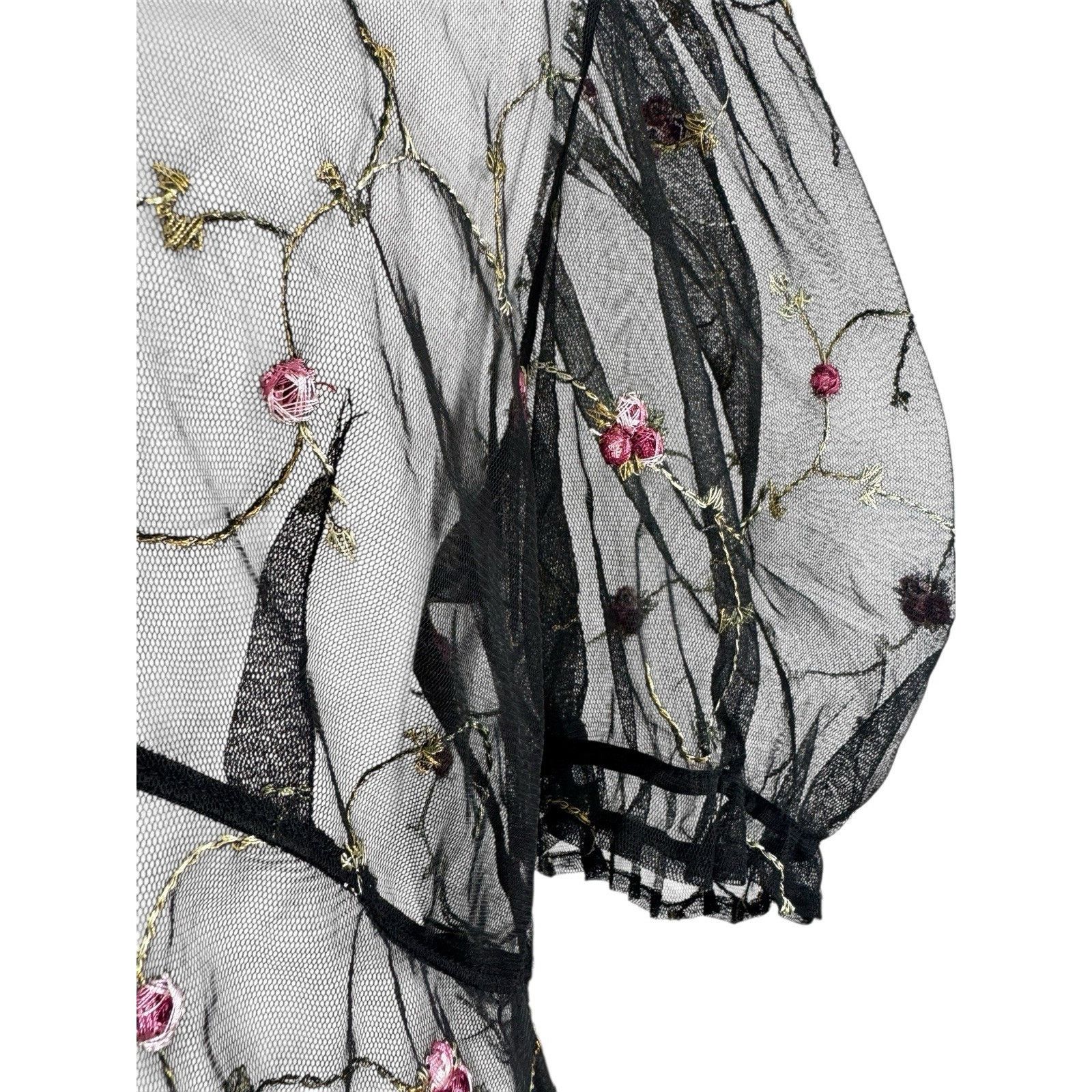 Dolls Kill Dolls Kill SUGAR THRILLZ Sheer Embroidered Puff Sleeve Dress Size XXL / US 16-18 / IT 52-54 - 6 Thumbnail