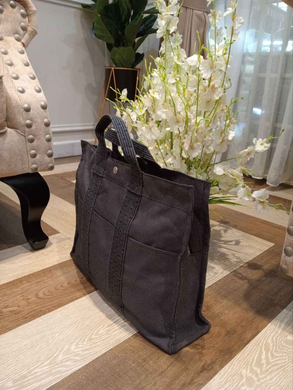 Hermes HERMES HERLINE GRAY CANVAS TOTE BAG Size ONE SIZE - 2 Thumbnail