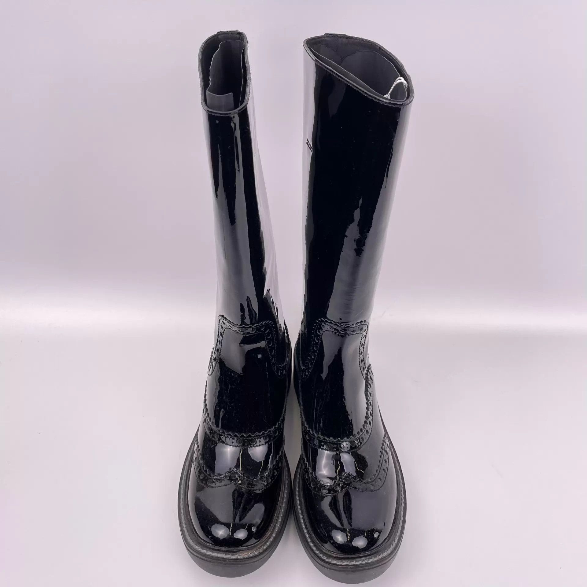 Miu Miu MIU MIU Patent Leather Knee-High Boots Black 38.5 Size US 8 / IT 38 - 1 Thumbnail