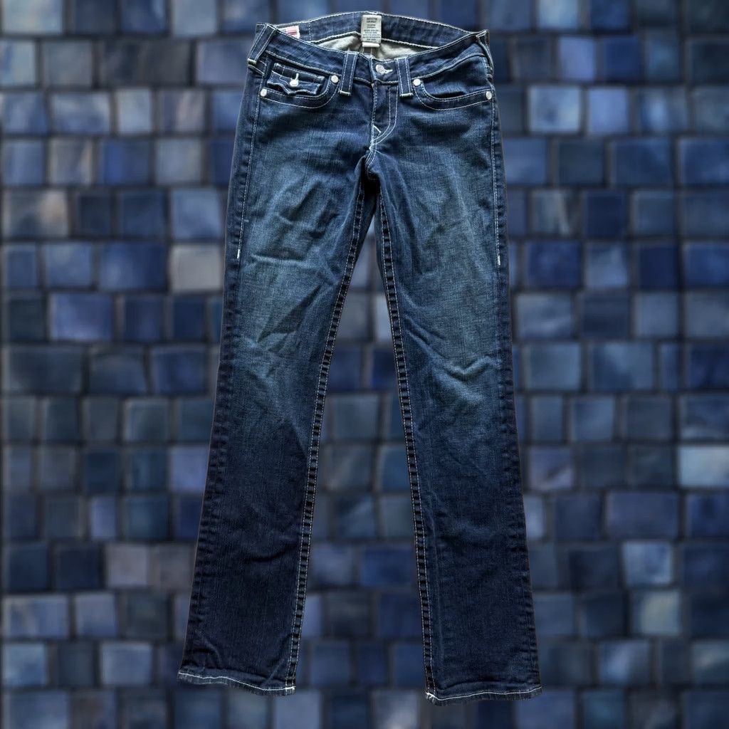 True Religion VINTAGE True Religion Jeans Women 27 Slim Straight Denim Blue 30x33 Low Rise 5-Pocket Logo Rhinestone Zipper Button Size 27" / US 4 / IT 40 - 1 Thumbnail
