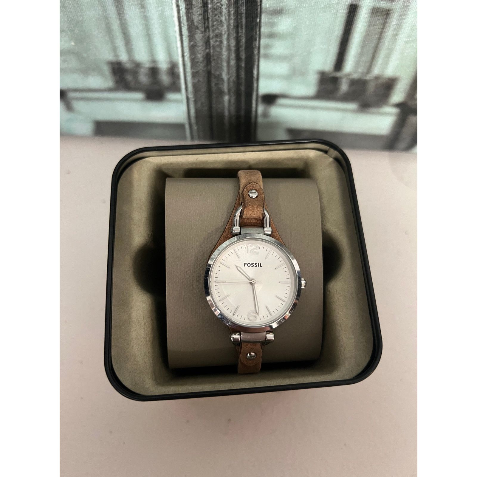 Fossil Fossil ES3060 Georgia Three-Hand Day-Date Brown Leather | Grailed