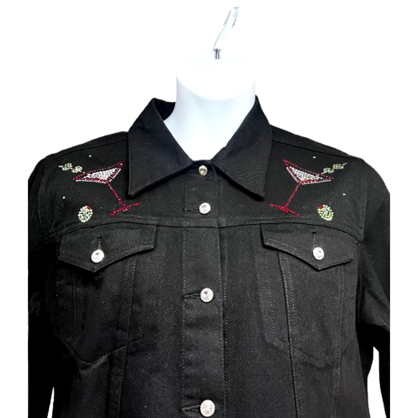 Vintage Embellished Black Denim Bling Button Up Jacket XL Cocktails Size XL / US 12-14 / IT 48-50 - 4 Thumbnail