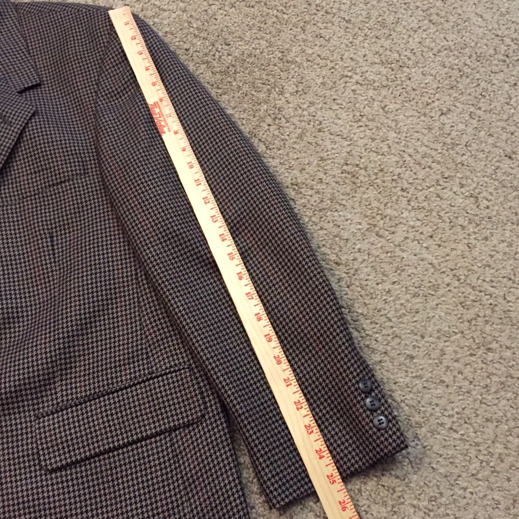 Vintage Stuart Hughes Blazer Mens 42R Brown Black Houndstooth Window Poly Wool Blend Jacket Coat Single-Breasted Three-Button Notch Lapel Mens 2 Piece Brown Size 42R - 3 Thumbnail