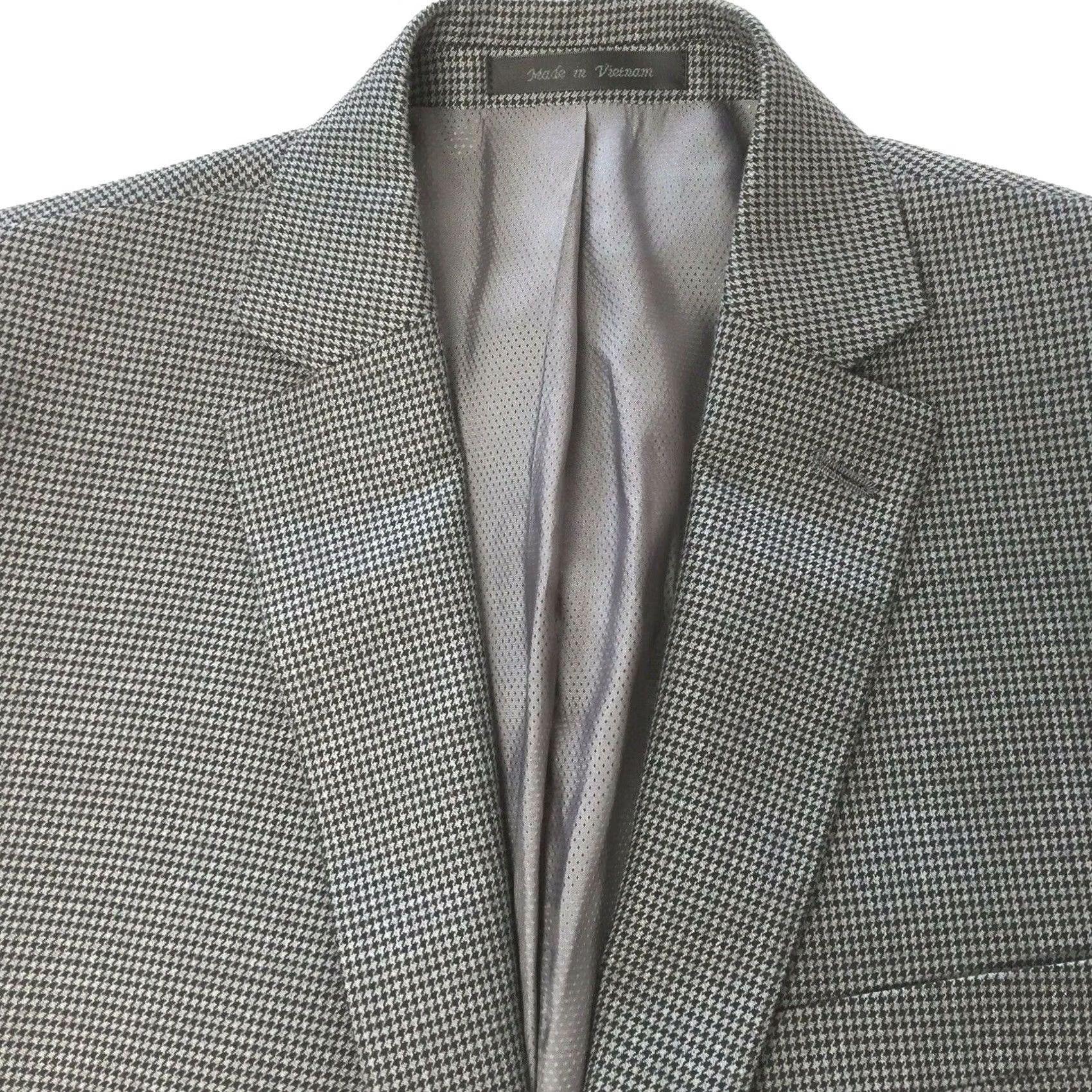 Michael Kors Michael Kors Blazer Mens 42L Gray Houndstooth 2-Button Poly Rayon Long Sleeve Notch Lapel Size 42R - 3 Thumbnail