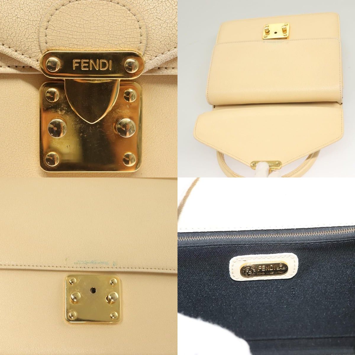 Fendi FENDI Zucca Canvas Hand Bag Canvas Leather Beige Gold Size ONE SIZE - 11 Thumbnail