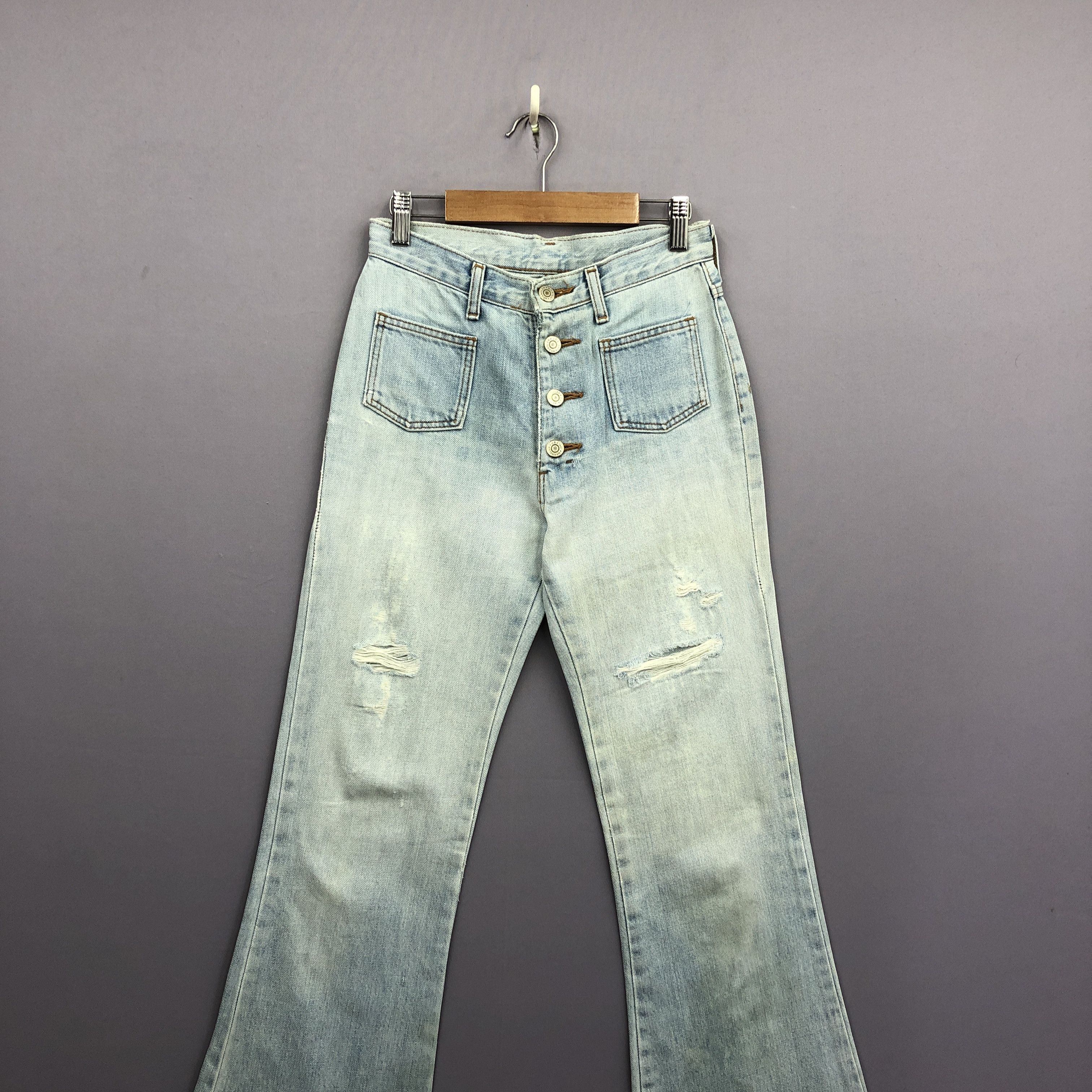 Vintage 90s Wrangler Bush Pants Flare Faded Light Wash Jeans Denim Size 24" / US 00 / IT 34 - 3 Thumbnail