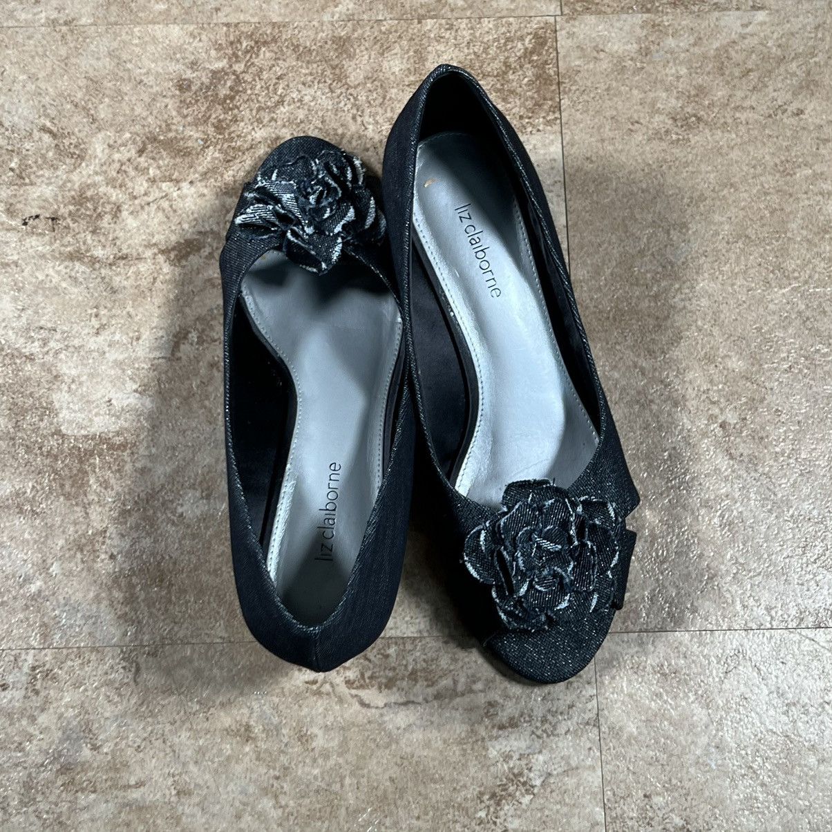 Other Liz Claiborne Denim Blue Wedges Flower Peep Toe Casual Heel Size US 8 / IT 38 - 5 Thumbnail