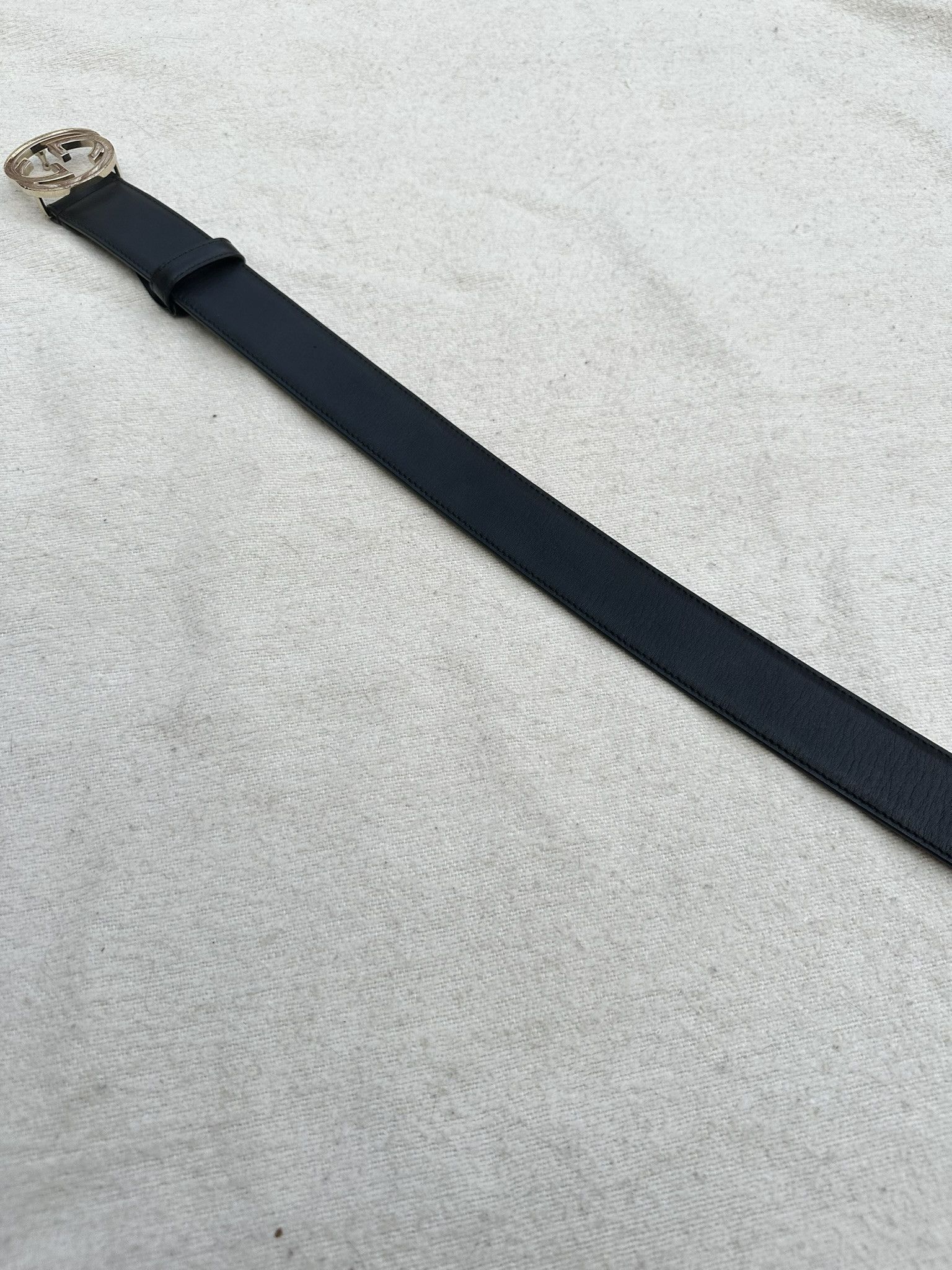 Gucci Gucci Belt Black Leather Interlocking G Buckle Size ONE SIZE - 5 Thumbnail