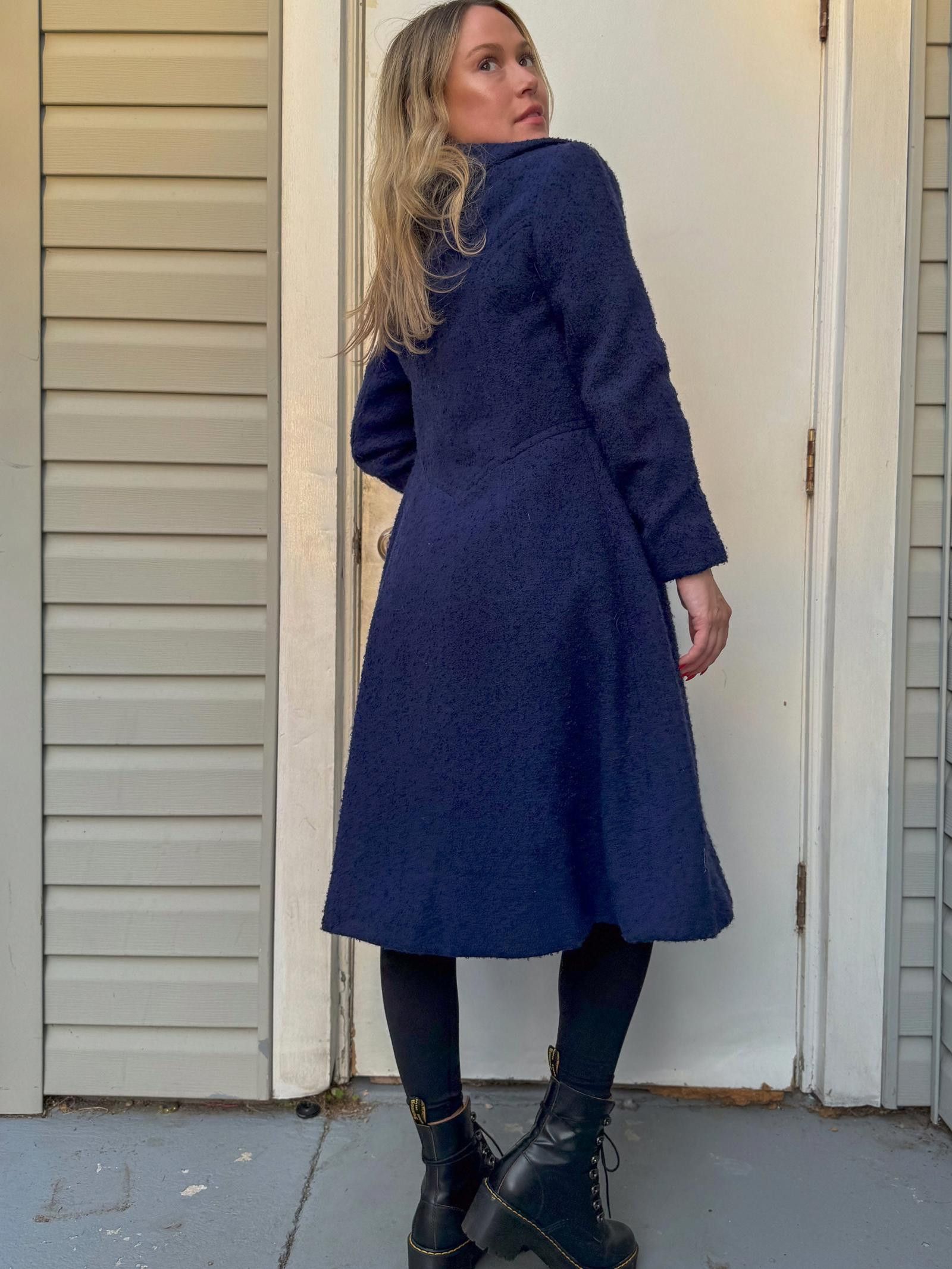Designer Vintage 70's Dark Blue Navy Coat Jacket with button closure Size M / US 6-8 / IT 42-44 - 8 Thumbnail