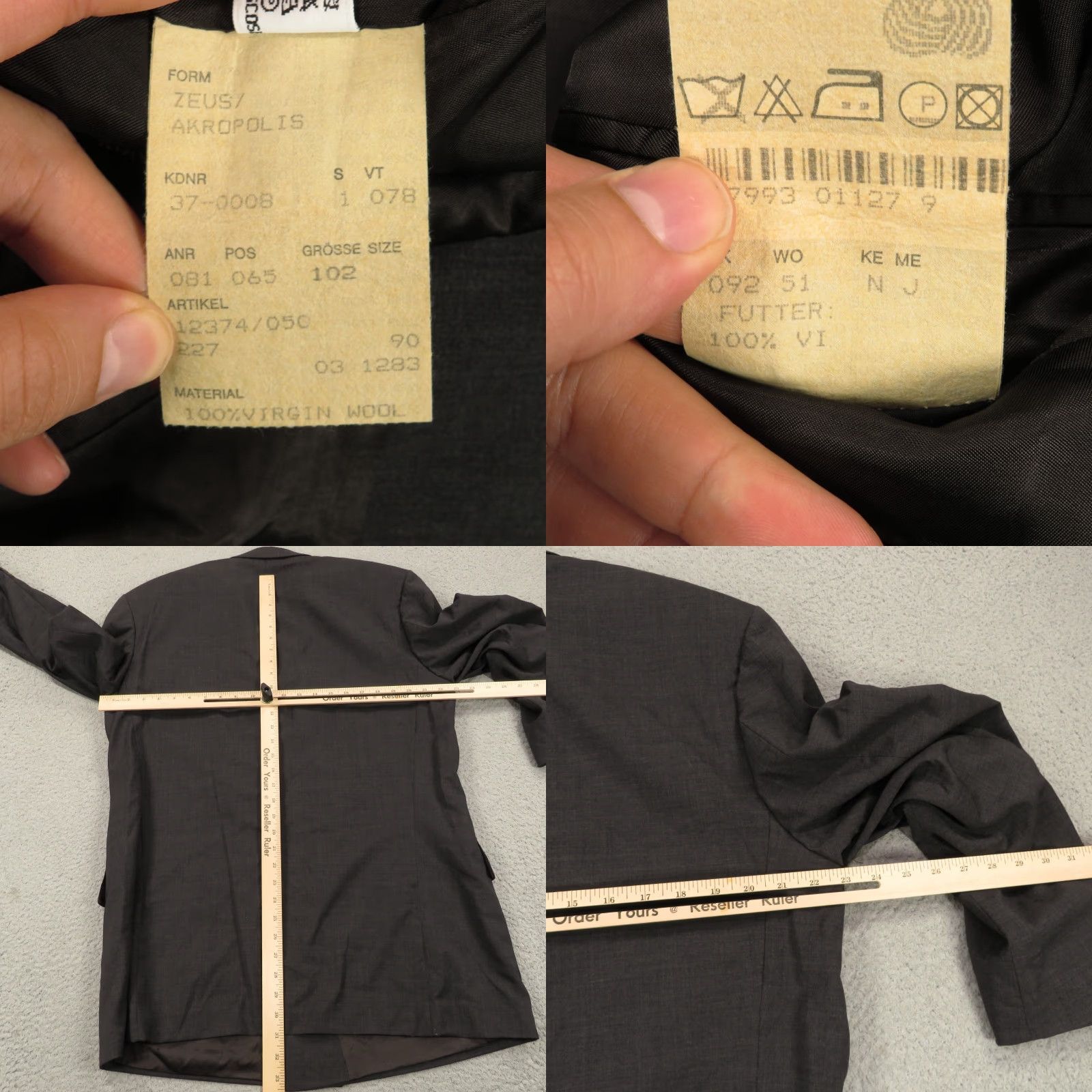 Hugo Boss VINTAGE Hugo Boss Blazer 44L Charcoal Six Button Double Breasted Coat Men Wool Solid Notch Lapel Regular Jacket Regular Mens Size 44R - 9 Thumbnail