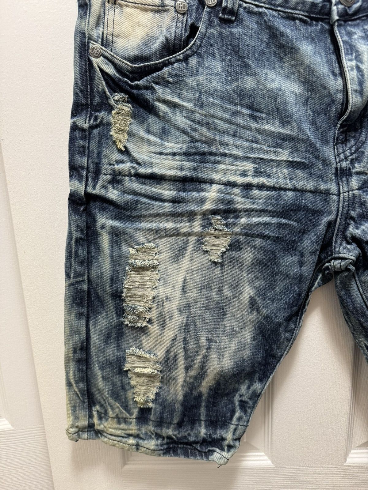 Japanese Brand Blue Cult Denim Shorts Distressed Avant Garde Vintage Blue Size US 38 / EU 54 - 4 Thumbnail