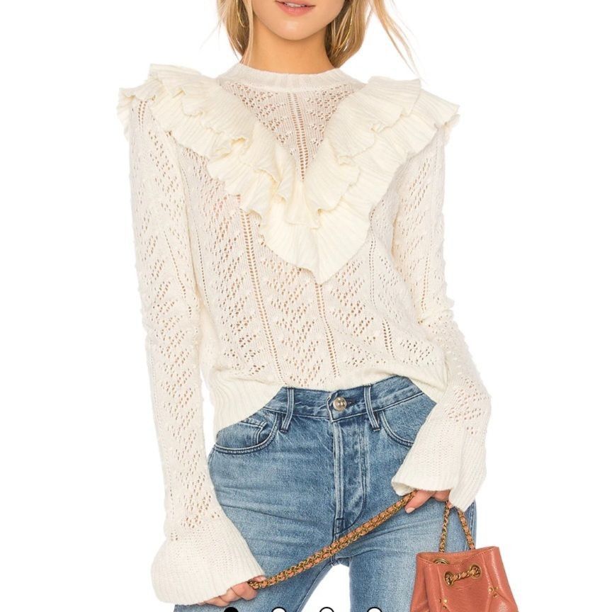 Designer Tularosa Womens Ivory Ruffle Knit Sweater S Wool Bell Sleeve Size S / US 4 / IT 40 - 12 Thumbnail