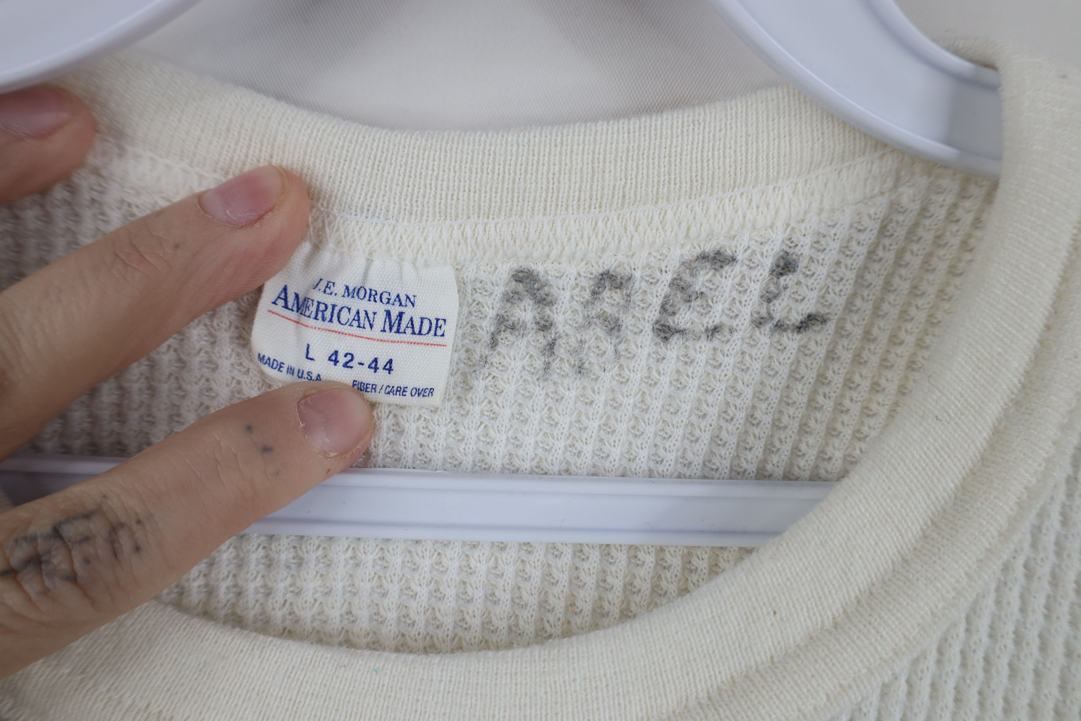 Vintage Vintage 90s Streetwear Thermal Waffle Knit T-Shirt Cream USA Size L / US 10 / IT 46 - 7 Thumbnail