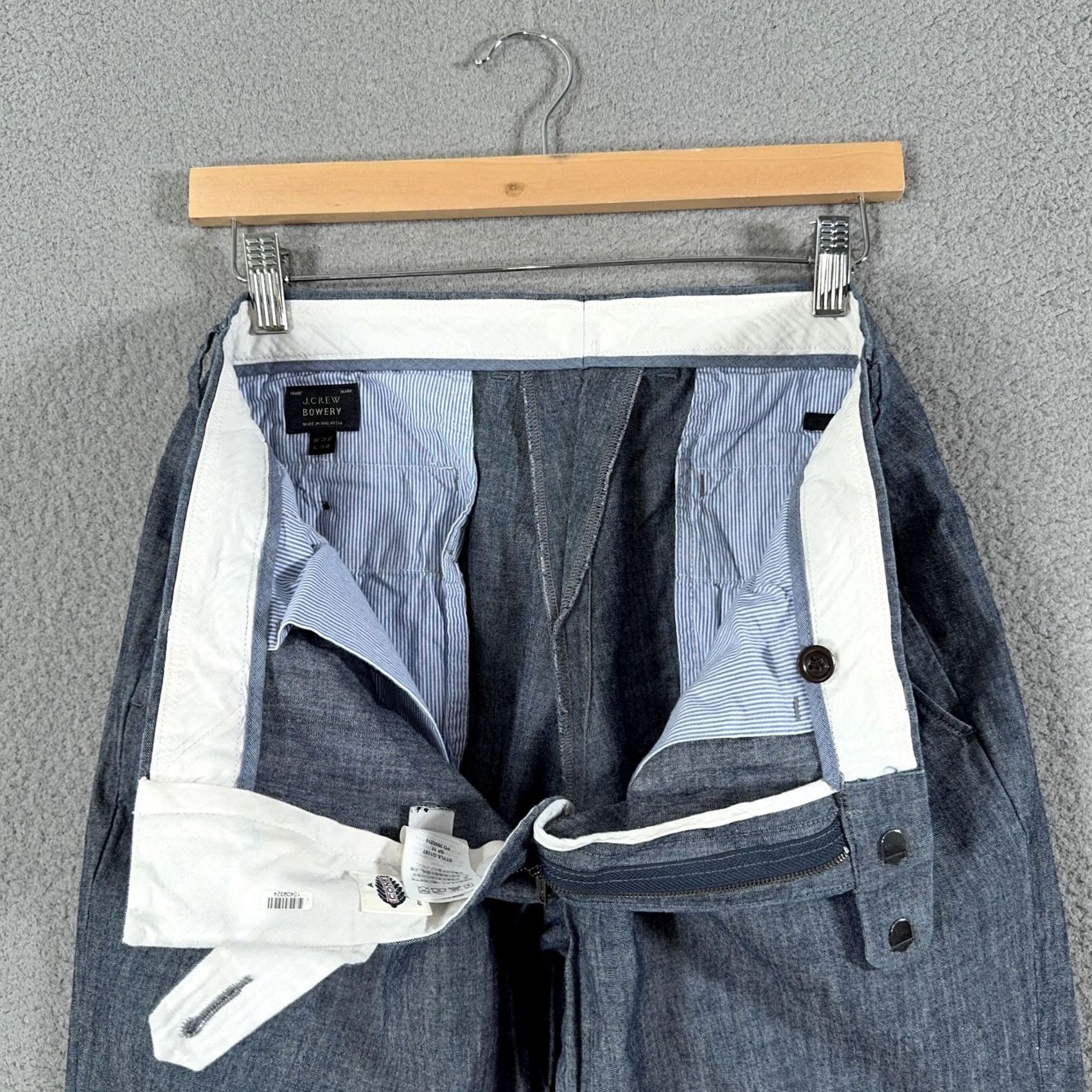 J.Crew J.Crew Bowery Slim Cone Denim Pants Mens 32x30 Blue Chino Chambray Slim Fit Tapered Flat Front Pockets 100% Cotton Casual Size US 32 / EU 48 - 7 Thumbnail