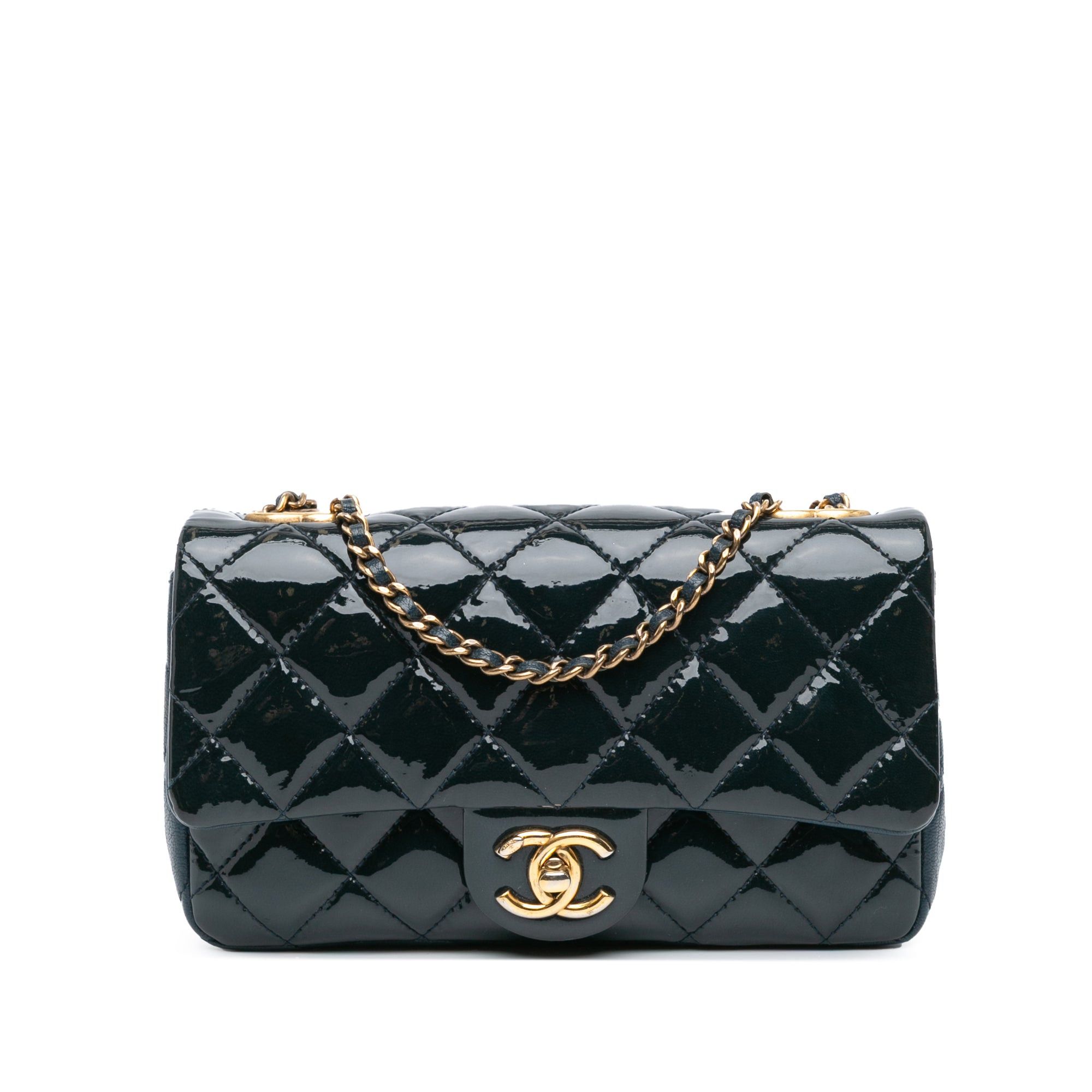 Chanel Paris-Salzburg Small Patent and Goatskin CC Eyelet Flap Blue
