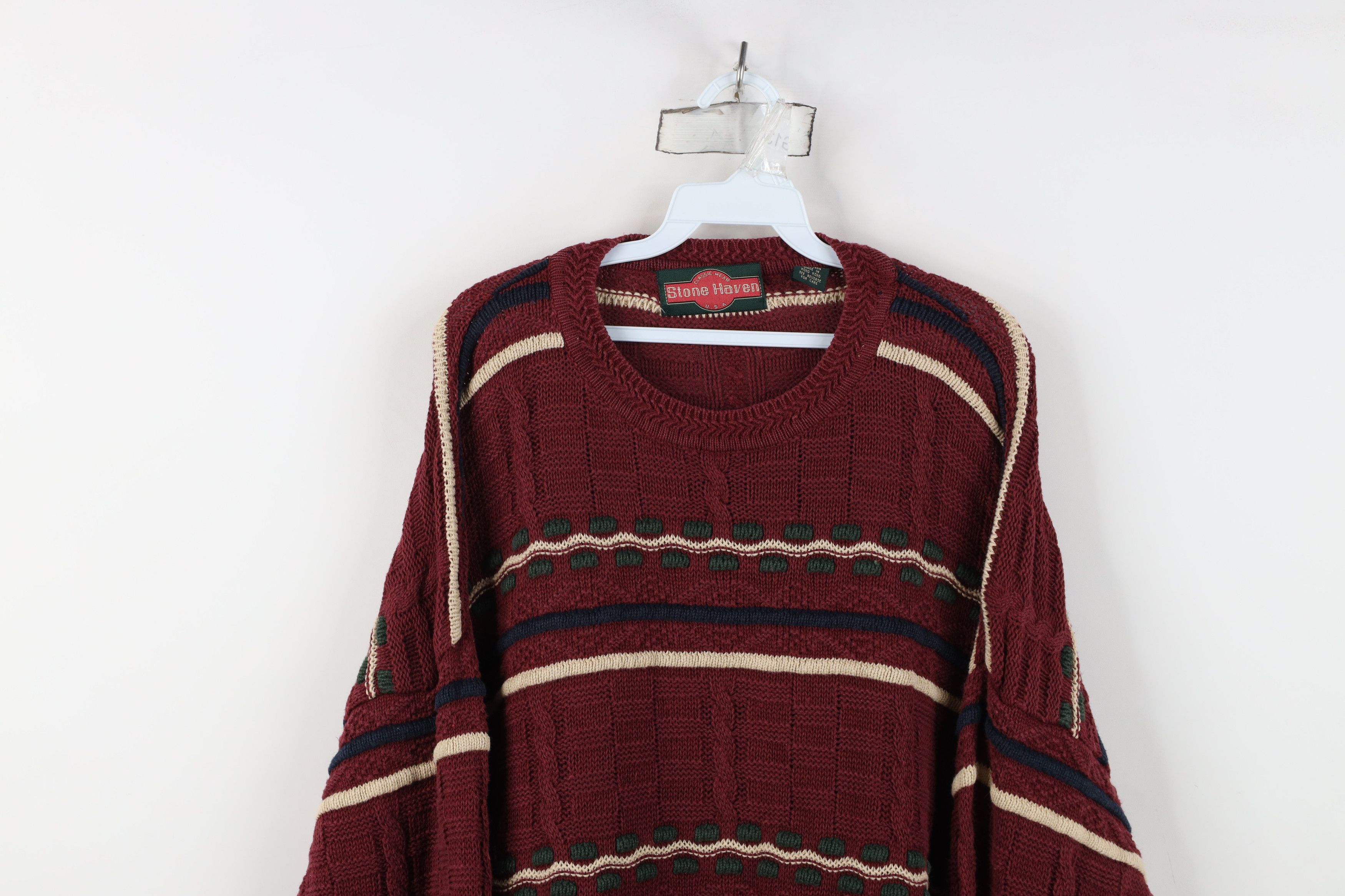 Vintage Vintage 90s Streetwear Ribbed Cable Knit Striped Sweater Size US L / EU 52-54 / 3 - 2 Thumbnail