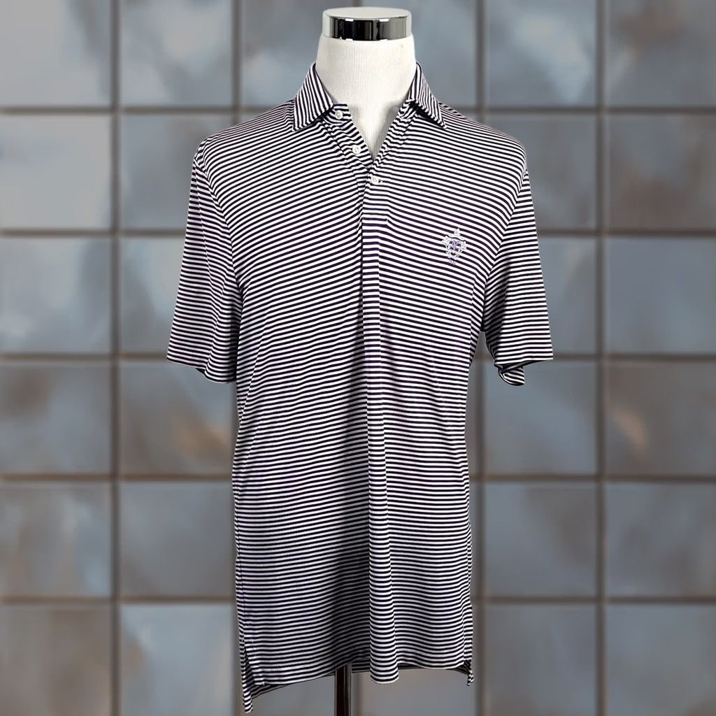RLX Ralph Lauren RLX Ralph Lauren Medium Golf Polo Shirt Purple White Striped Polyester Blend Polo Shirt Mens M Size US M / EU 48-50 / 2 - 1 Thumbnail