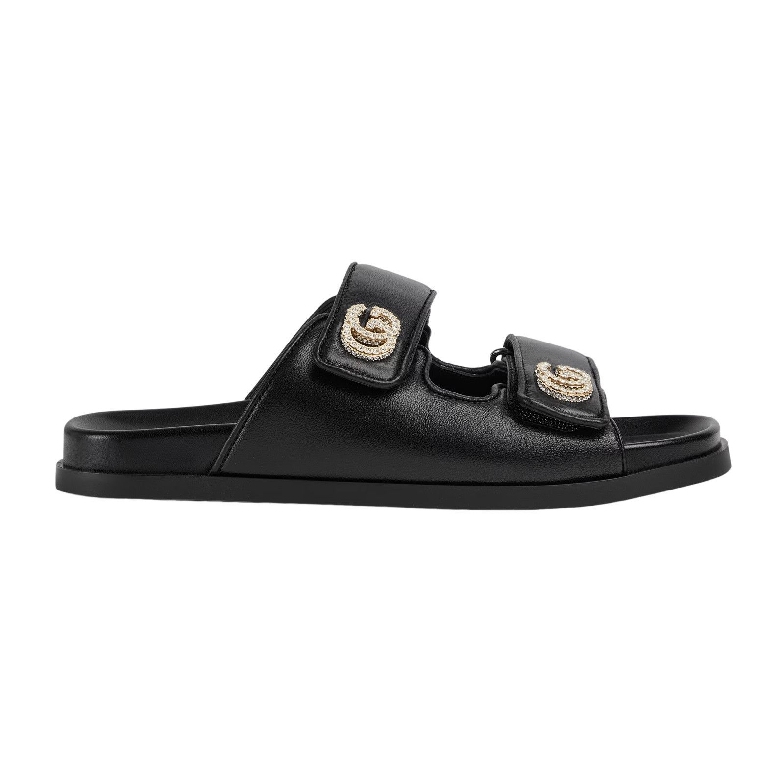 Gucci Double G $1350 Black Leather Slide Sandals New & Authe, Women's (Size 7.5)