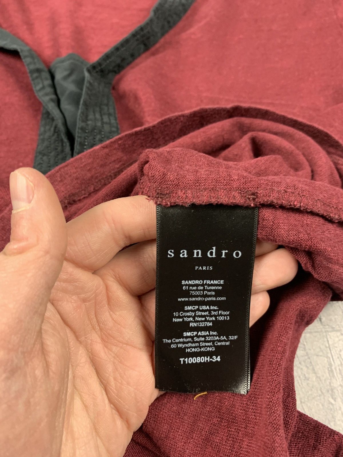 Sandro Sandro Paris V-Neck Linen T-Shirt Burgundy Size L Luxury Top Size S / US 4 / IT 40 - 6 Thumbnail