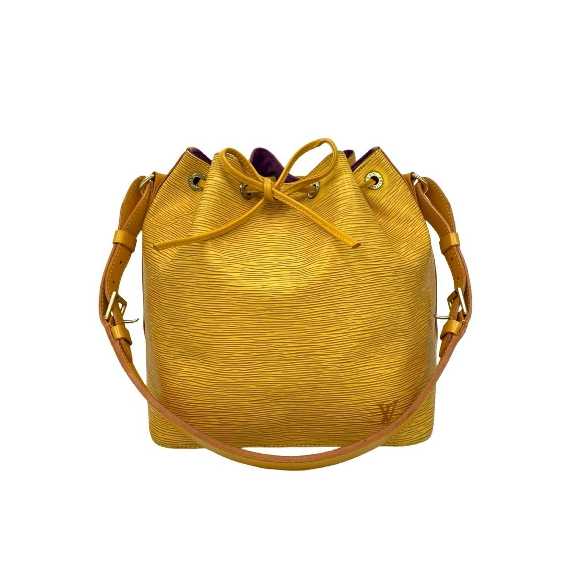 LOUIS VUITTON Petit Noé Epi Leather Drawstring Semi-One Shoulder Bag in Tassili Yellow 80-10