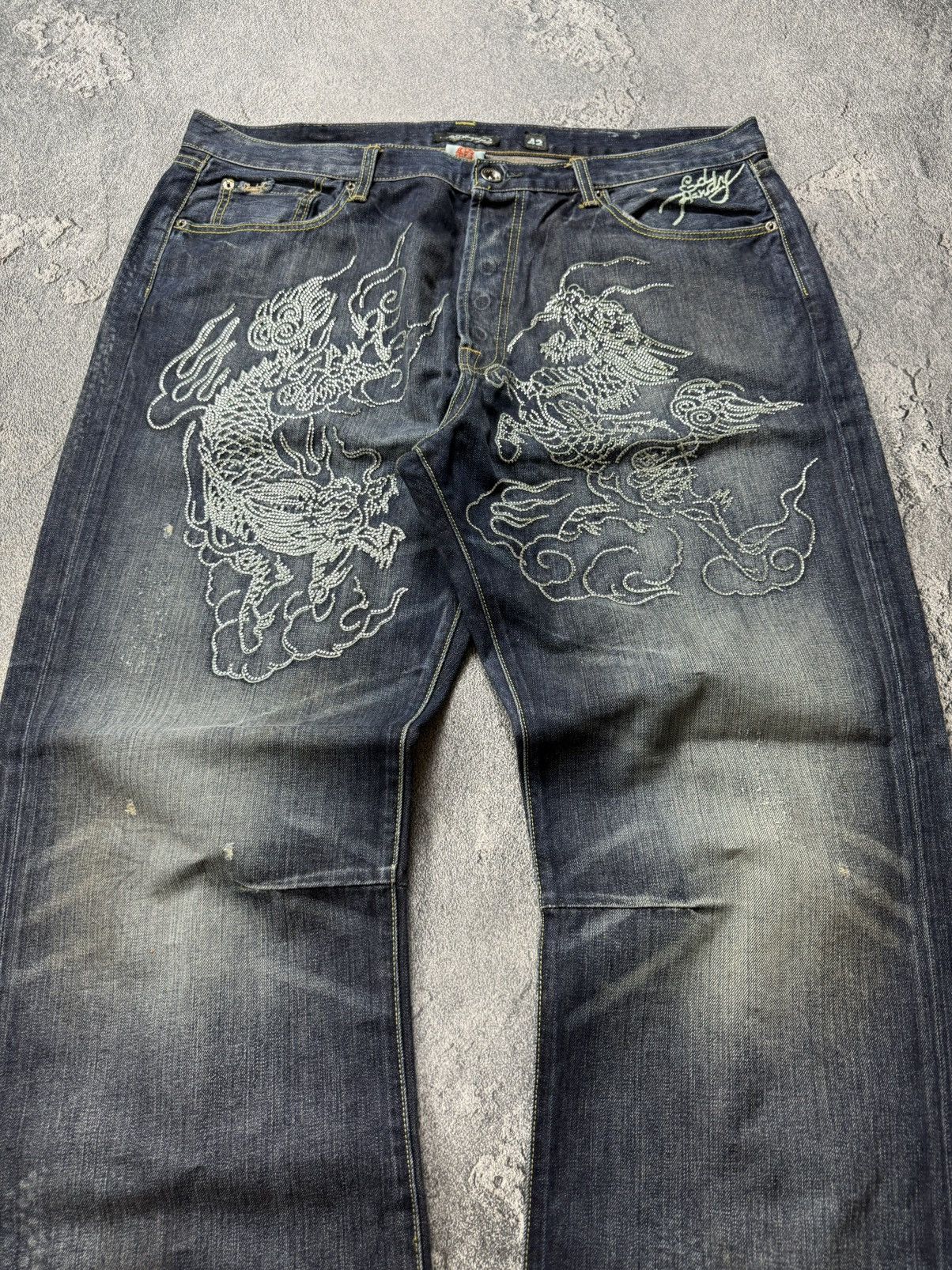 Ed Hardy Ed Hardy VNTG MultiLogo Rhistones Dragos Logo Jeans Pants Size US 42 / EU 58 - 11 Thumbnail