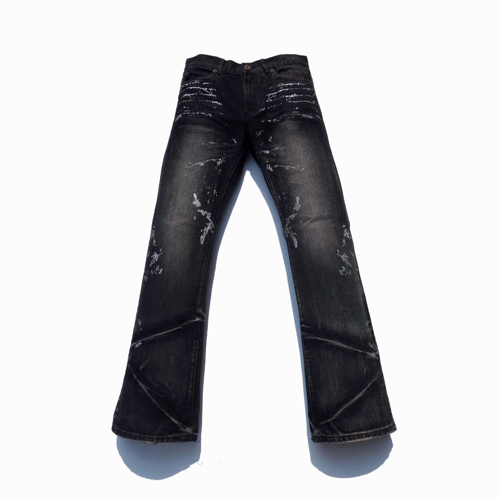 image of Le Grande Bleu L G B x Tornado Mart White Meteor Washed Flared Jeans in Washed Black (Size 33)