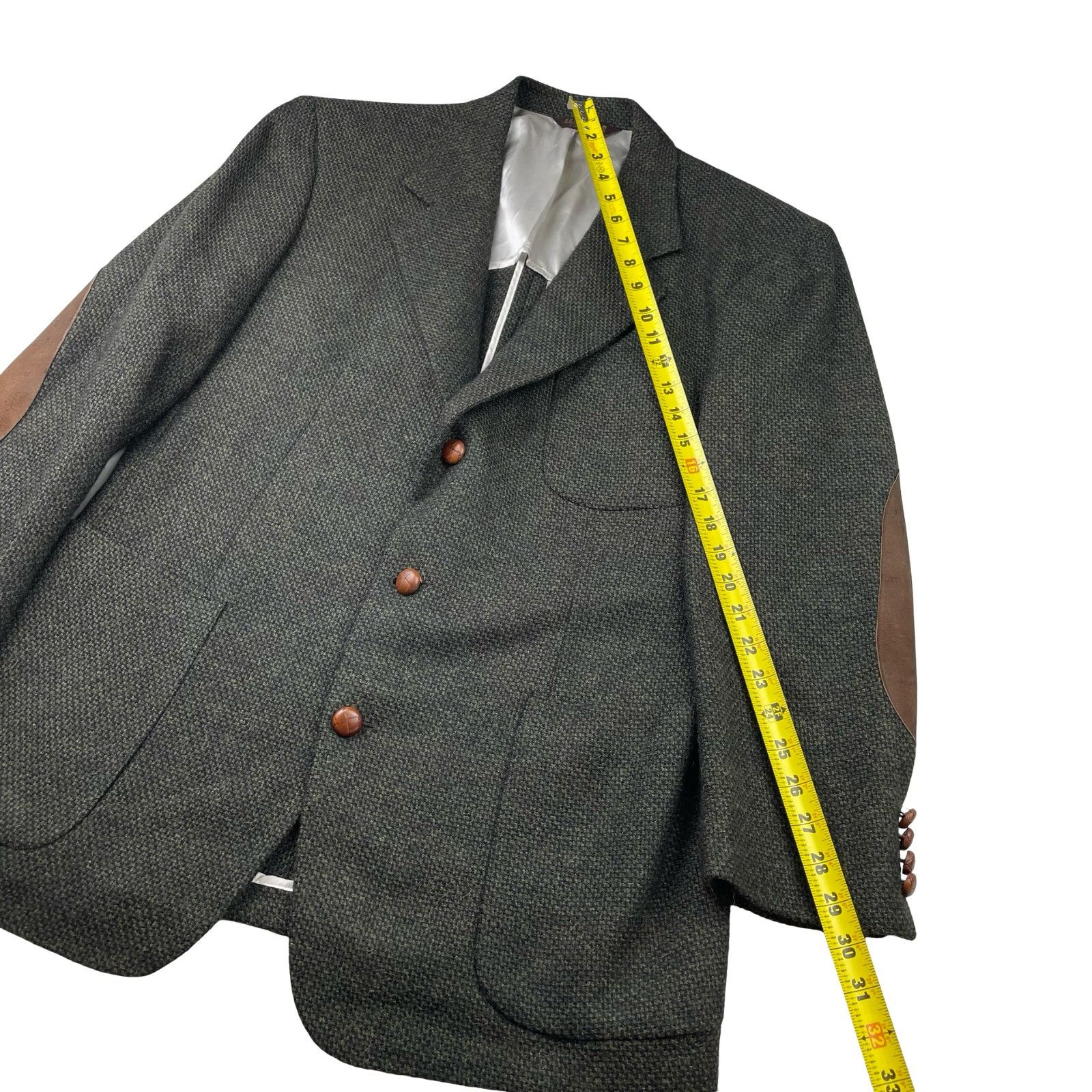Nordstrom Nordstrom Men's 100% Wool 3-Button Tweed Blazer Green/Elbow Size 42L - 11 Thumbnail