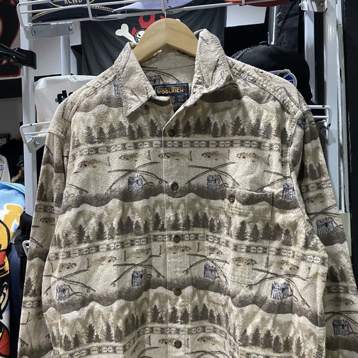 Woolrich Woolen Mills Vintage Woolrich Fly Fishing AOP Flannel Shirt - [L] Size US L / EU 52-54 / 3 - 3 Thumbnail